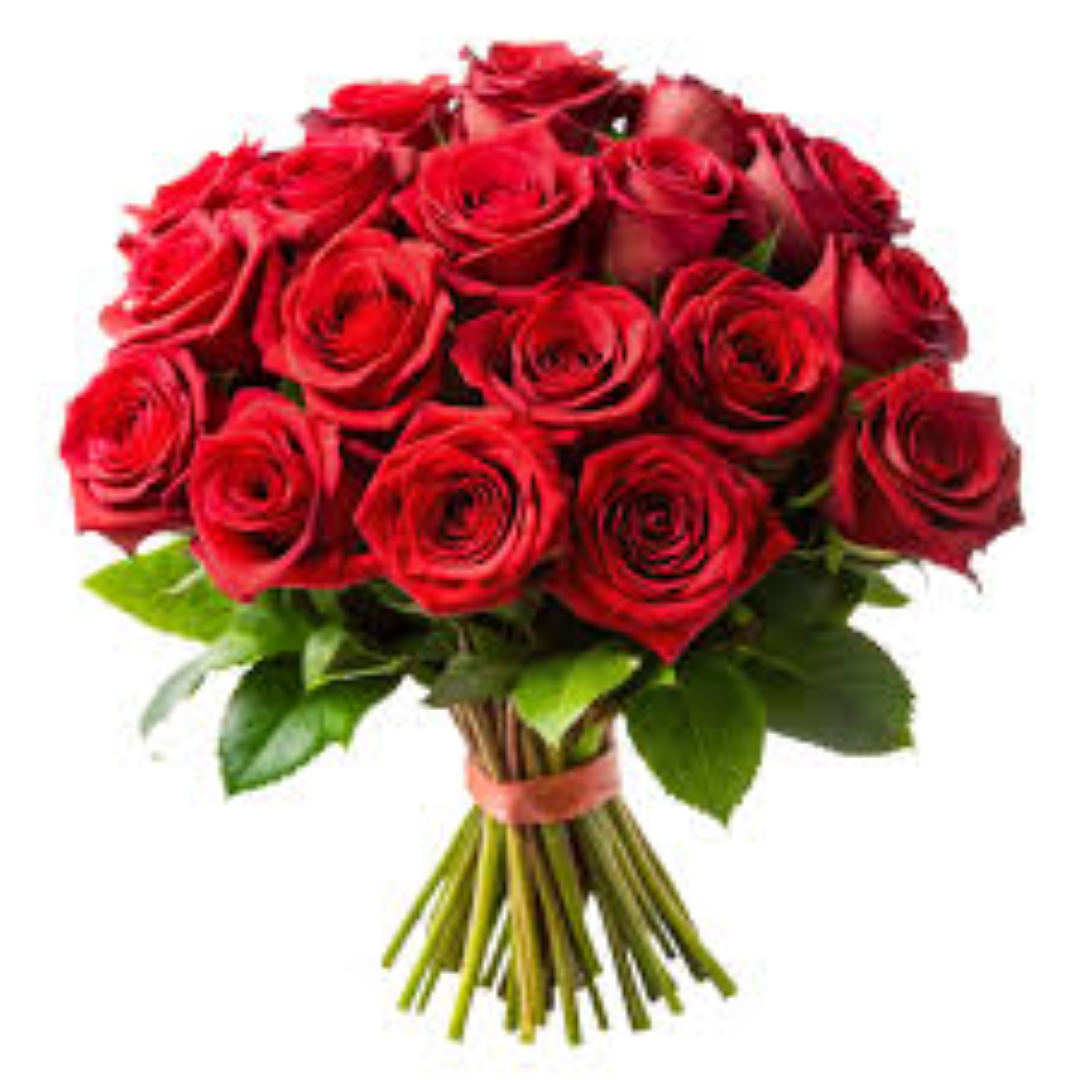 SCENTED RED ROSE W LEAVES WITH BOW TIED